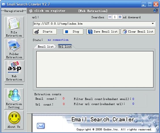 Email Search Crawler Main Interface