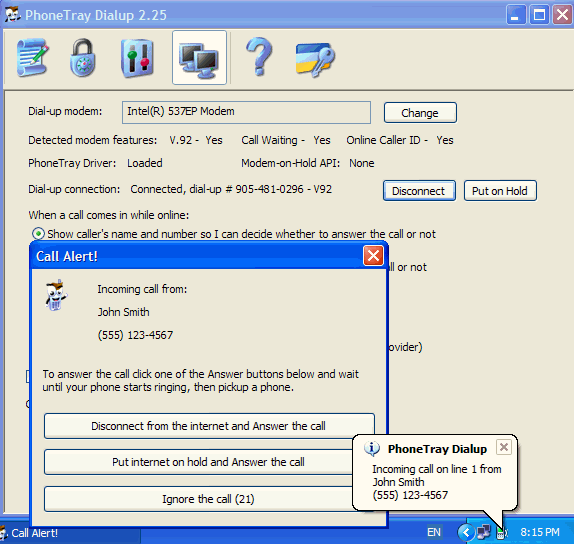 PhoneTray Dialup Main Interface